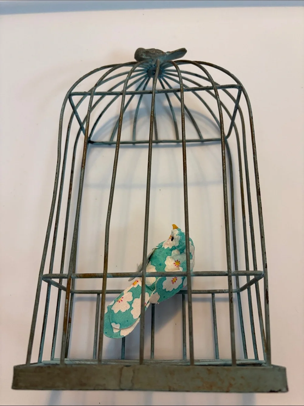 Decorative Teal Bird Cage with Floral Perch - Pets Bird